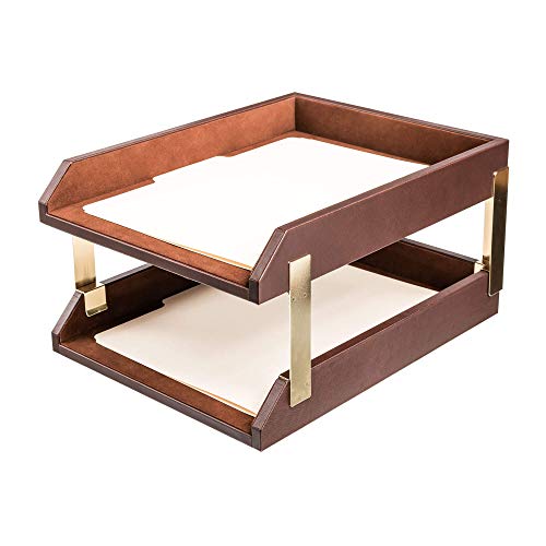 Dacasso Leather Double Letter Trays, Chocolate Brown (A3420) - Image 1