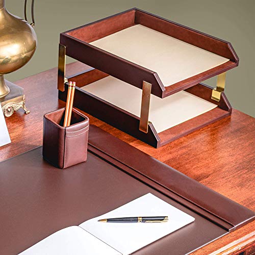 Dacasso Leather Double Letter Trays, Chocolate Brown (A3420) - Image 4