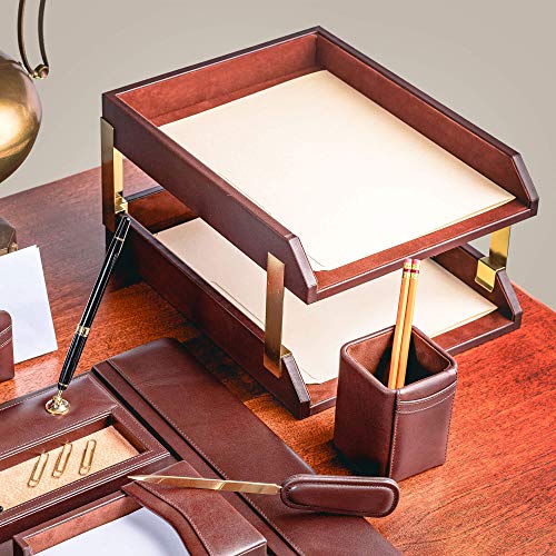 Dacasso Leather Double Letter Trays, Chocolate Brown (A3420) - Image 5