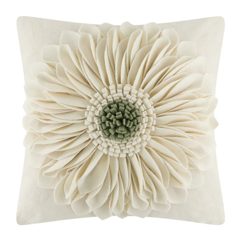 OiseauVoler 3D Sunflower Handmade Throw Pillow Covers Decorative Floral Pillowcases Cushion Covers for Couch Living Room Home Decor Creamy White 18x18 Inches - Image 1