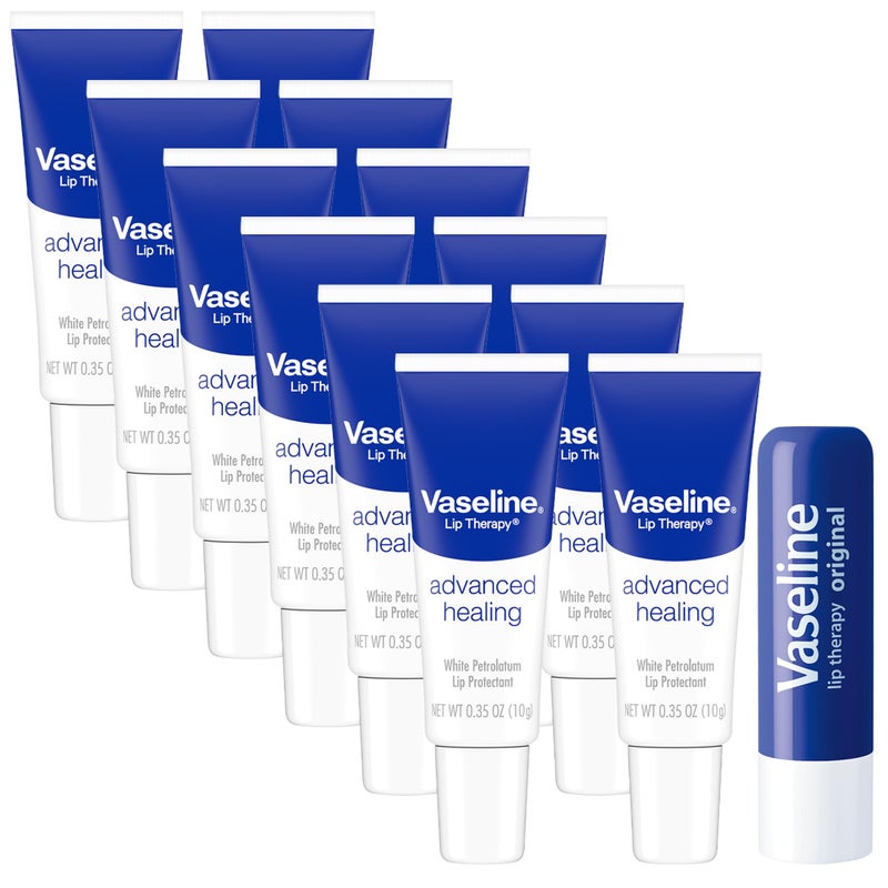 Vaseline Lip Therapy Advanced Healing Lip Balm Tube 12-Pack â€“ White Petroleum Lip Protectant, 0.25 Oz Ea - Image 1