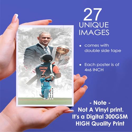 Sticker Yard - 27 Pcs Wall Collage MSD Dhoni Thala Posters, Trendy MSD Posters Set, Poster Double Sided Tape Included, 300Gsm Posters 4X6''Inch Size - Image 5