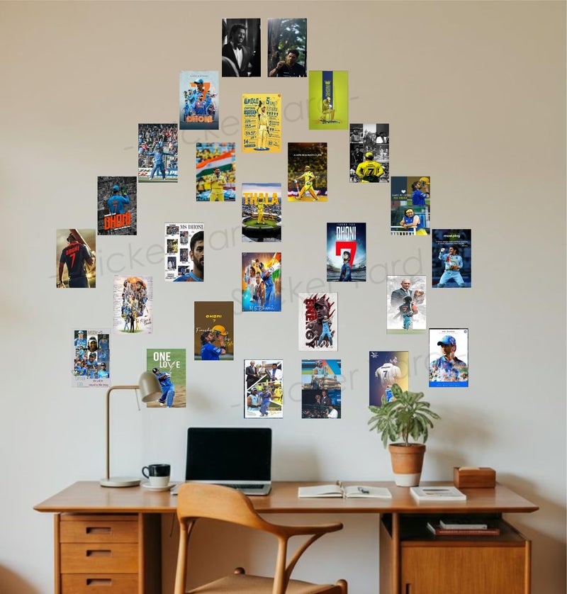 Sticker Yard - 27 Pcs Wall Collage MSD Dhoni Thala Posters, Trendy MSD Posters Set, Poster Double Sided Tape Included, 300Gsm Posters 4X6''Inch Size - Image 2