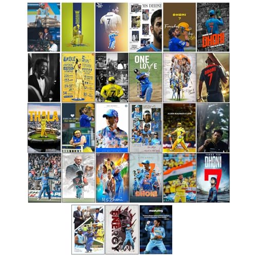 Sticker Yard - 27 Pcs Wall Collage MSD Dhoni Thala Posters, Trendy MSD Posters Set, Poster Double Sided Tape Included, 300Gsm Posters 4X6''Inch Size - Image 1
