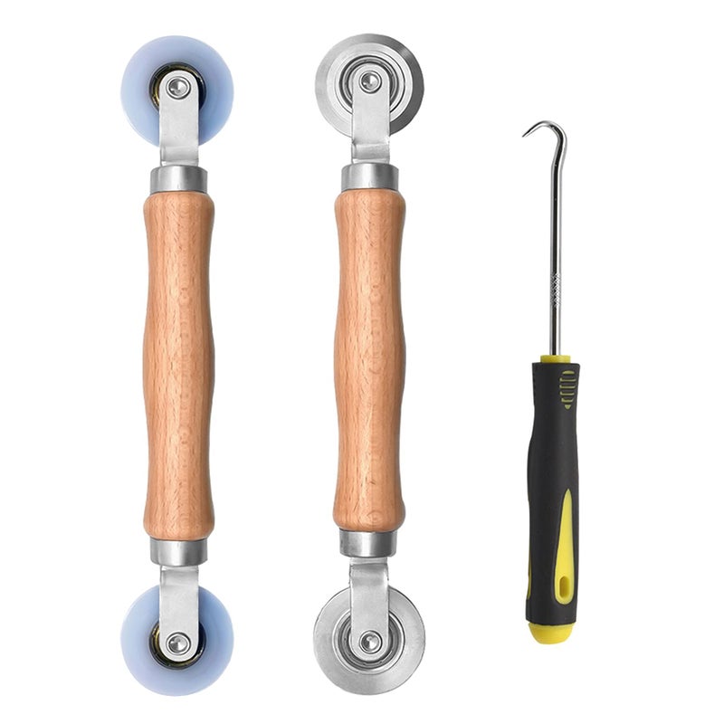 BAYTORY 3Pcs Screen Tool Window Screen Spline Roller Tool with Wooden Handle and SteelNylon Bearing Wheels Mesh Screen Door Repair Kit Easy to Use