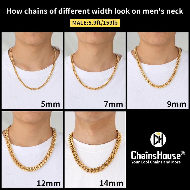 ChainsHouse Gold Plated Mens Cuban Link Chain, Miami Cuban Chain Necklace for Men, 9mm Wide Hip Hop Mens Jewelry, 22" - Image 5