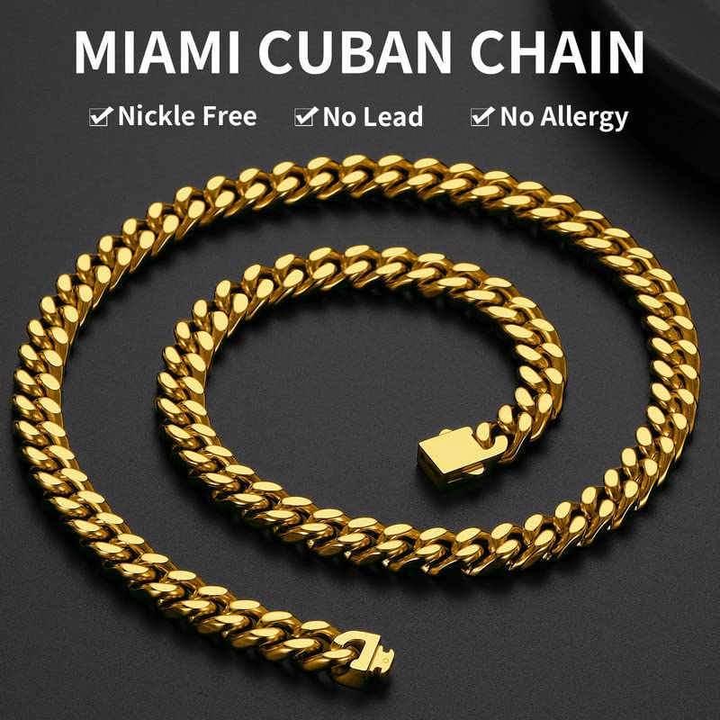 ChainsHouse Gold Plated Mens Cuban Link Chain, Miami Cuban Chain Necklace for Men, 9mm Wide Hip Hop Mens Jewelry, 22" - Image 2