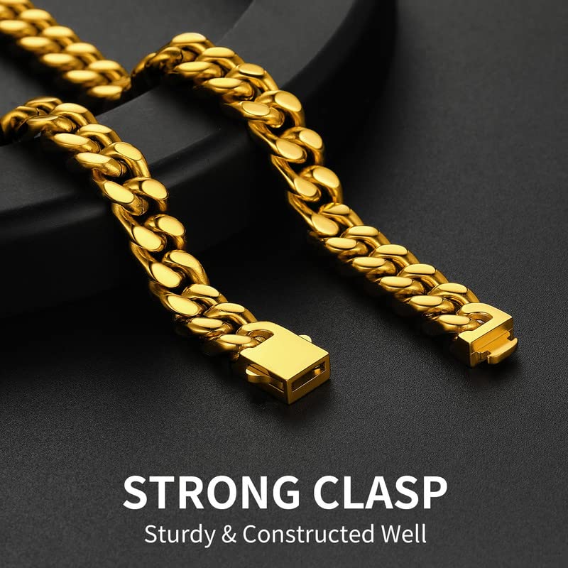 ChainsHouse Gold Plated Mens Cuban Link Chain, Miami Cuban Chain Necklace for Men, 9mm Wide Hip Hop Mens Jewelry, 22" - Image 3