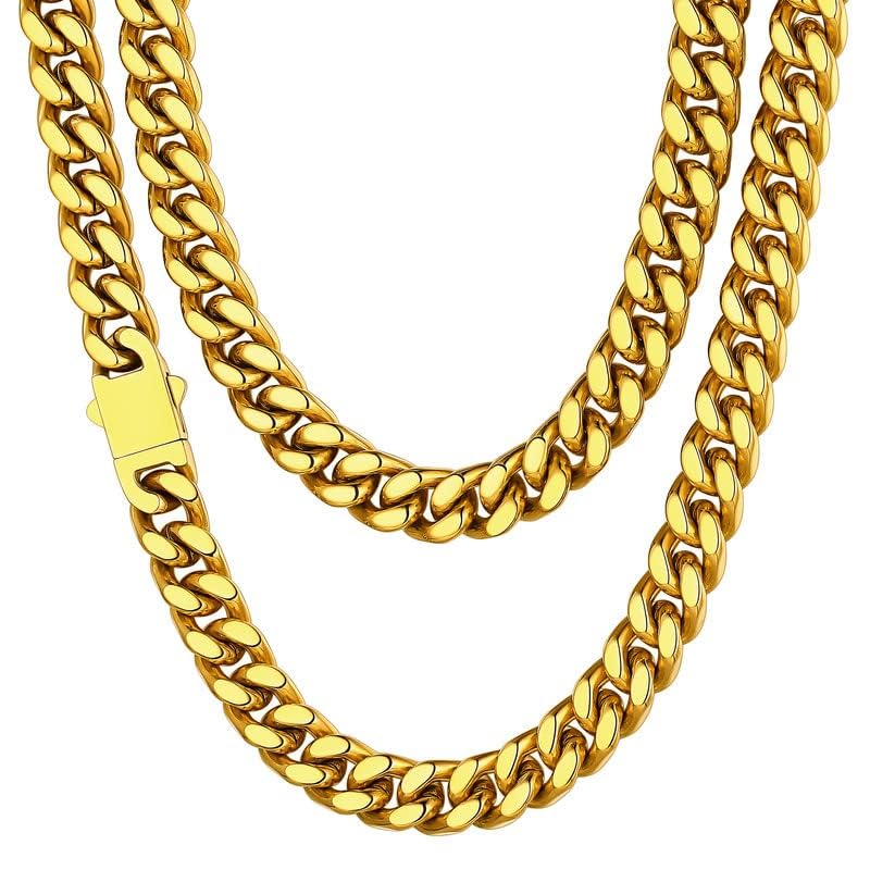 ChainsHouse Gold Plated Mens Cuban Link Chain, Miami Cuban Chain Necklace for Men, 9mm Wide Hip Hop Mens Jewelry, 22" - Image 1
