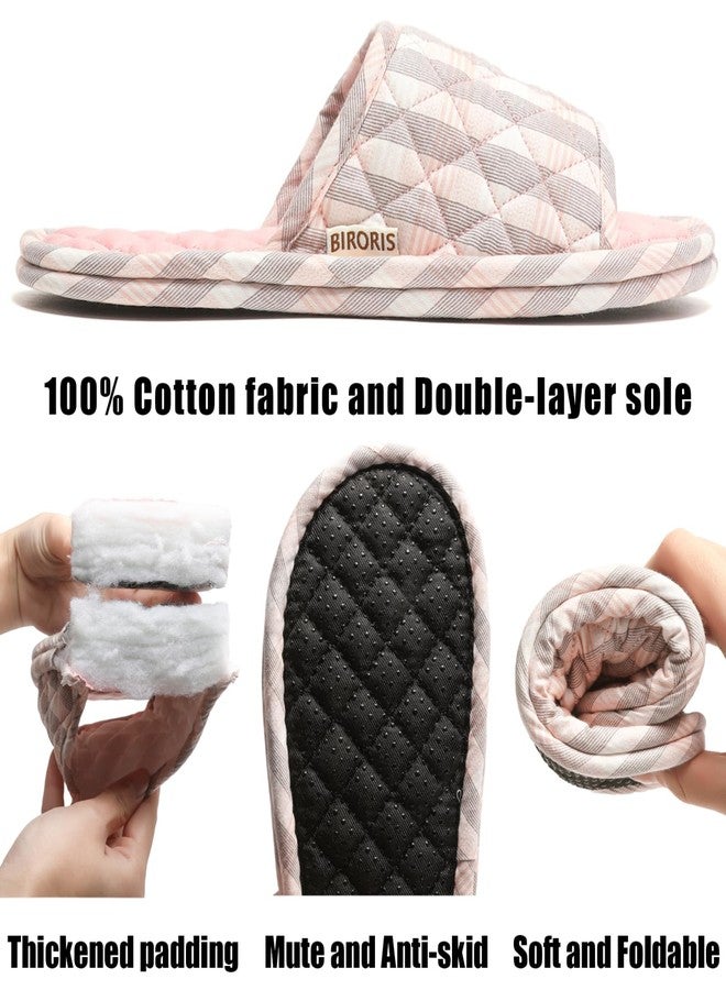 biroris 3 Pairs Floral Cotton House Slippers for Women, Open Toe Indoor Slippers Comfortable Washable Portable Foldable Guest Travel Hotel Airplane Spa Slippers, Closed-toe Light Stripes, 7-8.5 - Image 4