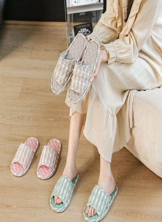 biroris 3 Pairs Floral Cotton House Slippers for Women, Open Toe Indoor Slippers Comfortable Washable Portable Foldable Guest Travel Hotel Airplane Spa Slippers, Closed-toe Light Stripes, 7-8.5 - Image 3