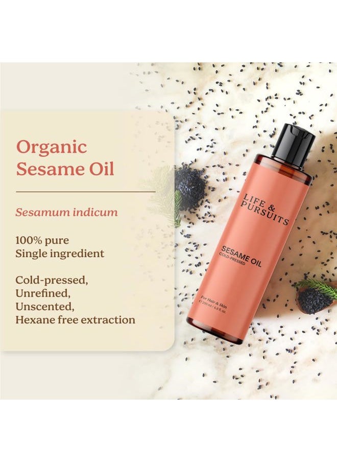 Life & Pursuits - 100% Cold-Pressed Unrefined Sesame Oil - Nourishing Oil for Hair and Skin, Promotes Radiance, Moisture, and Healthy Growth for Men & Women (6.76 Fl Oz) - Image 1