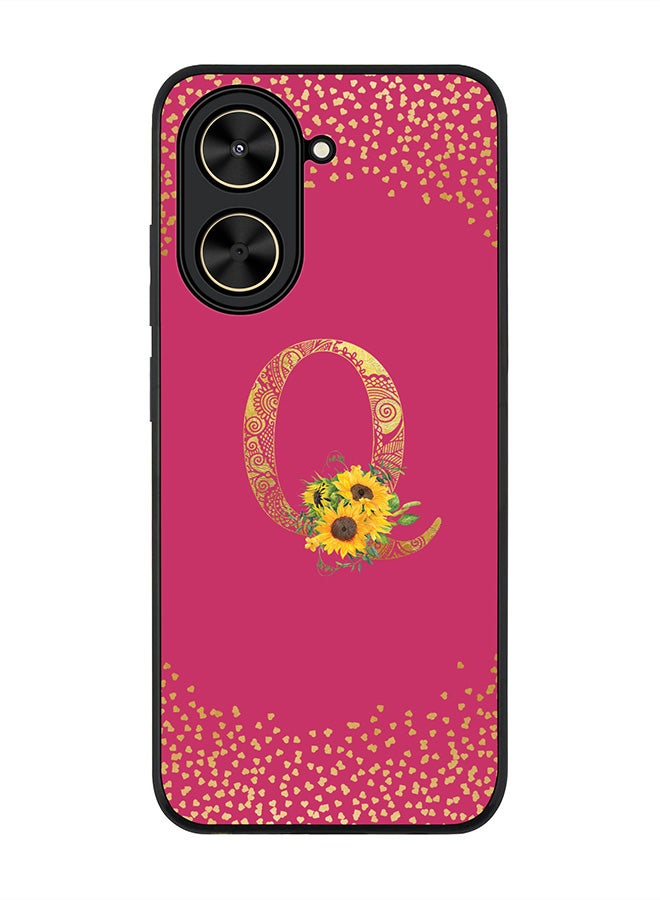 Stylizedd For Xiaomi Poco C71 / Redmi A5 4G Case,Slim fit Camera Protection, Shockproof Thin Phone cover  - Custom Floral Monogram - Q ( Deep Pink )