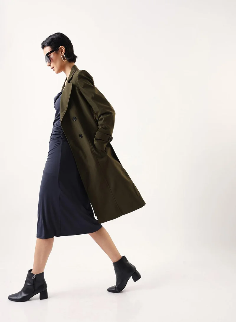 دينيس لينغو معطف ترنش نسائي زيتوني بوليستر % بقصة عادية