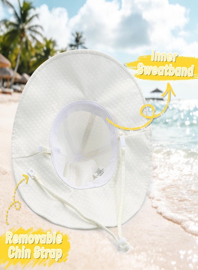 YATANAM Sun Hat Toddler UPF 50+ Summer Bucket Hat Baby Wide Brim Beach Hats Girls Adjustable UV Protection Hats (US, Age, 6 Months, 12 Months, A-White) - Image 3