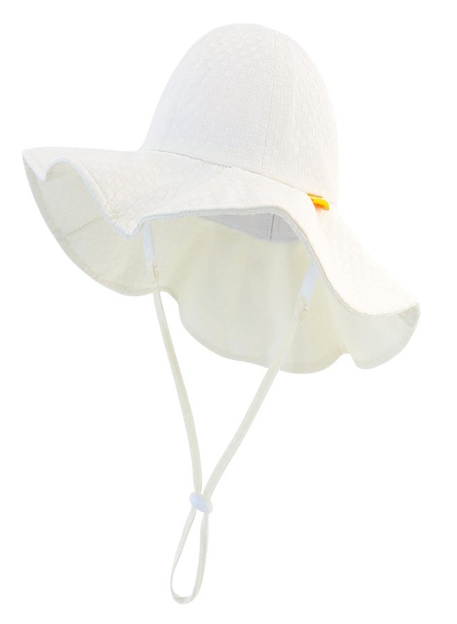 YATANAM Sun Hat Toddler UPF 50+ Summer Bucket Hat Baby Wide Brim Beach Hats Girls Adjustable UV Protection Hats (US, Age, 6 Months, 12 Months, A-White) - Image 1