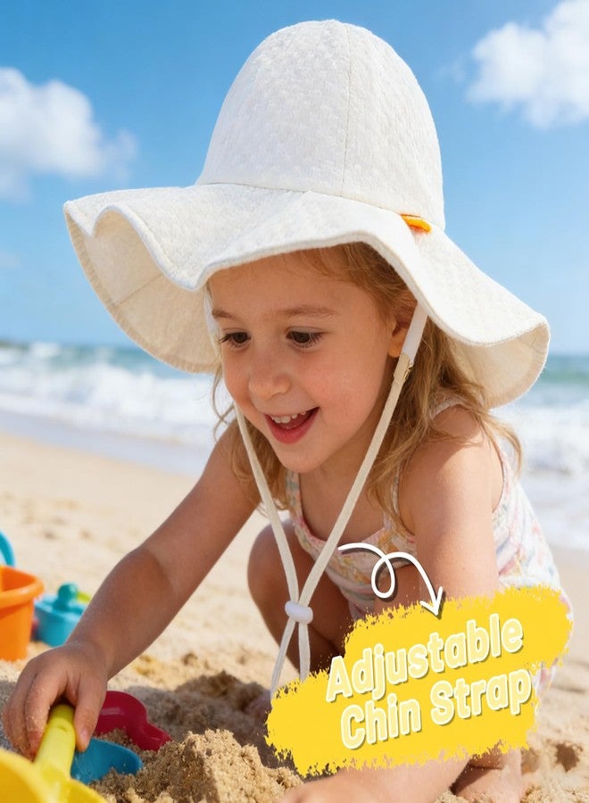 YATANAM Sun Hat Toddler UPF 50+ Summer Bucket Hat Baby Wide Brim Beach Hats Girls Adjustable UV Protection Hats (US, Age, 6 Months, 12 Months, A-White) - Image 4