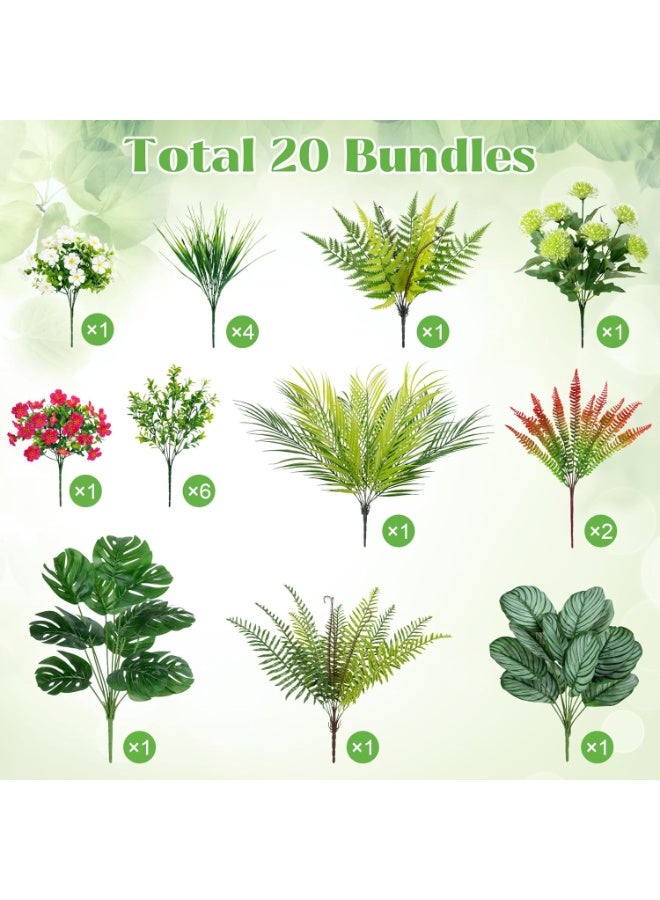 Arabest 20 Pcs Artificial Plants Outdoor Fake UV Resistant Artificial Flowers Greenery Stems Boston Fern Faux Shrubs Plastic Plants for Garden Porch Planter Window Box Home Decor - Image 2