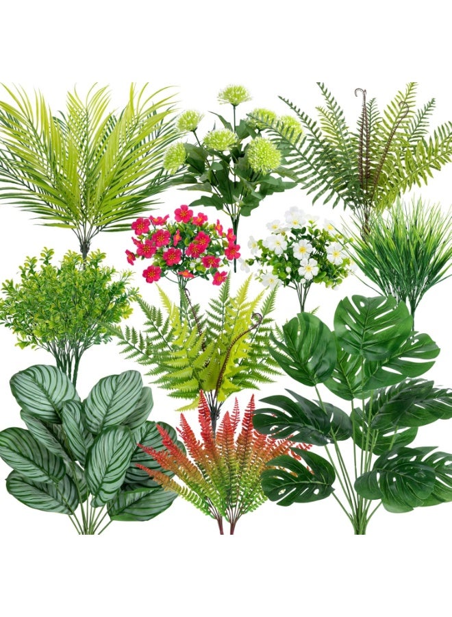 Arabest 20 Pcs Artificial Plants Outdoor Fake UV Resistant Artificial Flowers Greenery Stems Boston Fern Faux Shrubs Plastic Plants for Garden Porch Planter Window Box Home Decor - Image 1