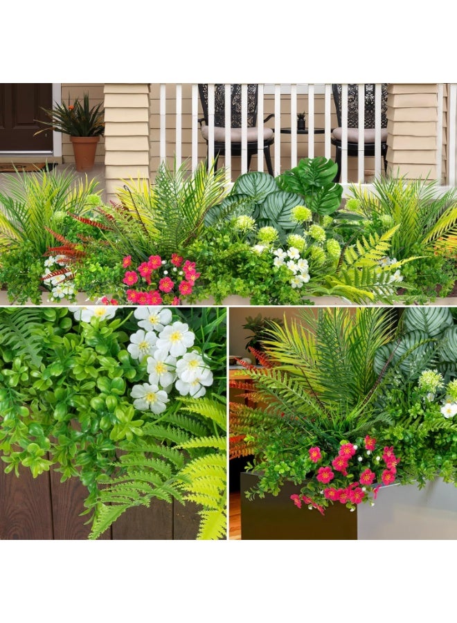 Arabest 20 Pcs Artificial Plants Outdoor Fake UV Resistant Artificial Flowers Greenery Stems Boston Fern Faux Shrubs Plastic Plants for Garden Porch Planter Window Box Home Decor - Image 4