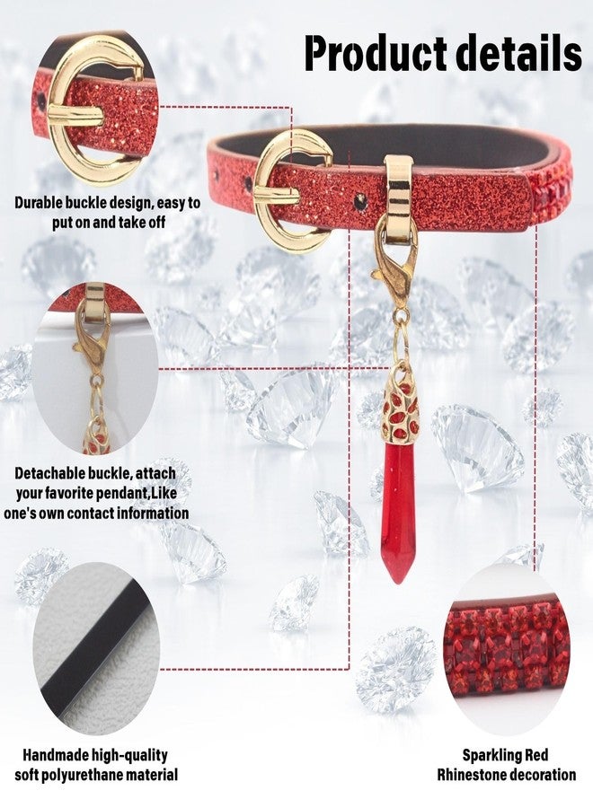 PEARLY JUN Rhinestone Dog Collars for Small Dogs Cat, S Red Bling Diamond Cat Collar Cute Luxury Crystal Pet Puppy - Image 3