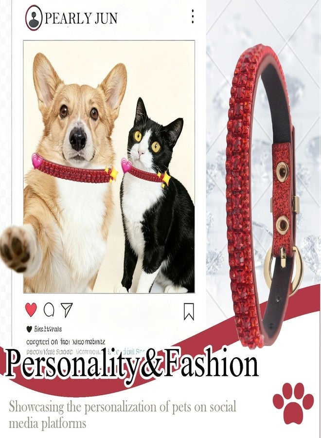 PEARLY JUN Rhinestone Dog Collars for Small Dogs Cat, S Red Bling Diamond Cat Collar Cute Luxury Crystal Pet Puppy - Image 2