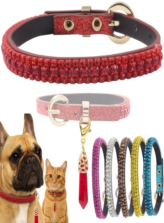 PEARLY JUN Rhinestone Dog Collars for Small Dogs Cat, S Red Bling Diamond Cat Collar Cute Luxury Crystal Pet Puppy - Image 1