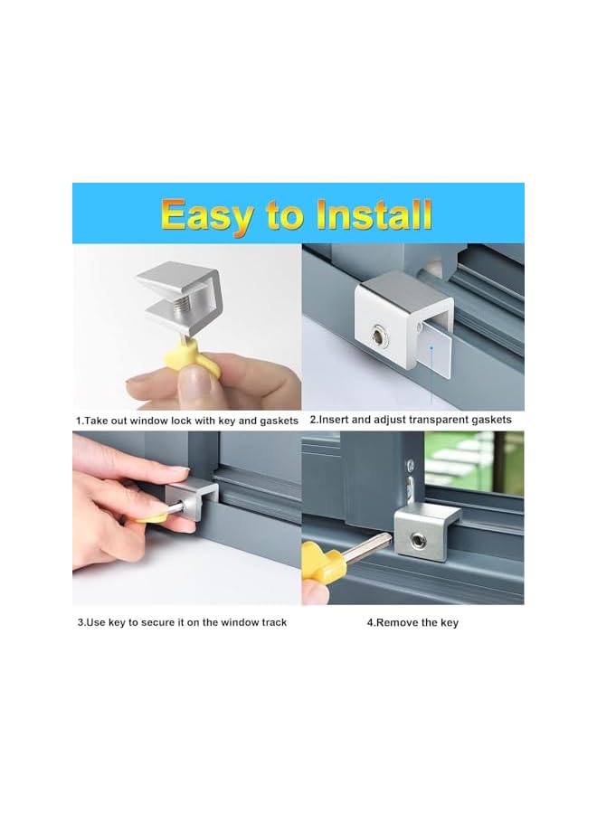 The Bros Sliding Window Locks with Key, 8 Sets Aluminum Sliding Door Lock for Vertical and Horizontal Slide Door, Easv to Install Window Security Bars, Adjustable Security Locks for Patio Bedroom - Image 5