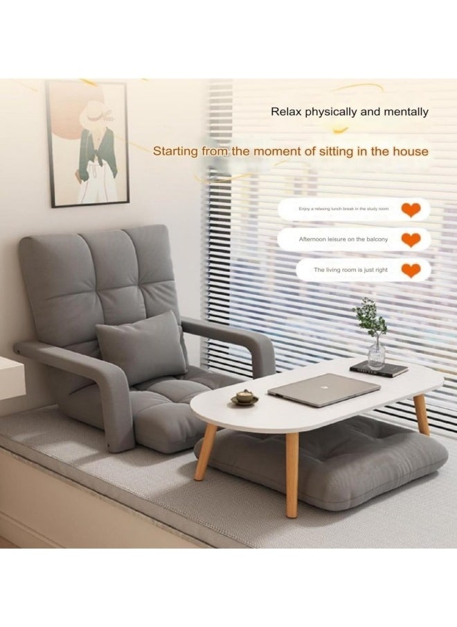 GGEROU - Folding Floor Chair,Lazy Sofa,Folding single-back sofa cushion,Multi Angle Adjustment Padded Sleeper Bed,Removable Washable Sofa with Pillow and Cushions(Light Grey,64* 55* 56cm) - Image 1