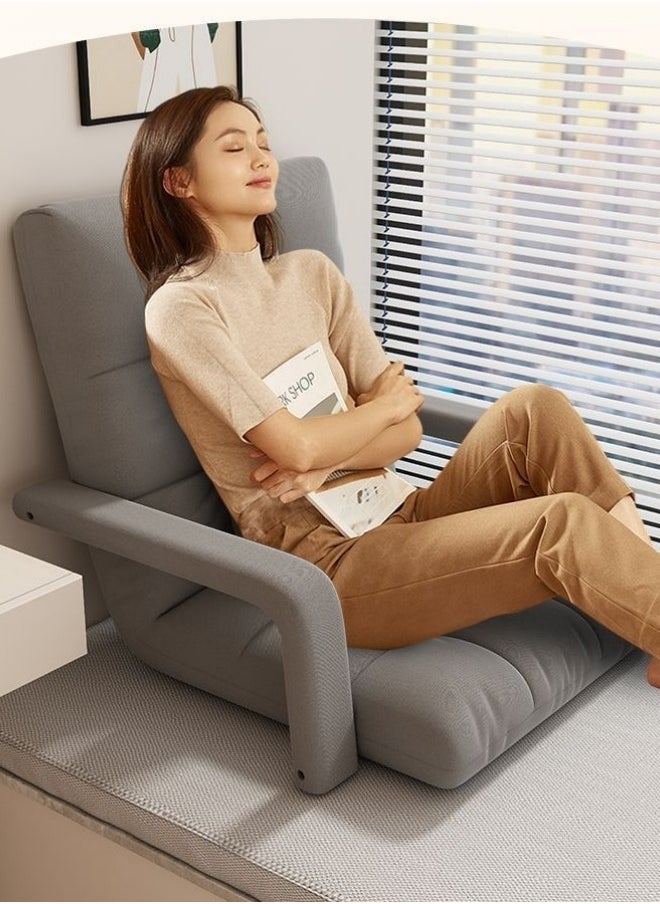 GGEROU - Folding Floor Chair,Lazy Sofa,Folding single-back sofa cushion,Multi Angle Adjustment Padded Sleeper Bed,Removable Washable Sofa with Pillow and Cushions(Light Grey,64* 55* 56cm) - Image 1