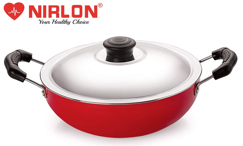 Nirlon Nonstick Aluminium Gas Compatible Deep Fry Kadai/Wok 22cm with Stainless Steel Lid, Capacity 2.2 Litre[3_mm_DKD(M)] - Image 4