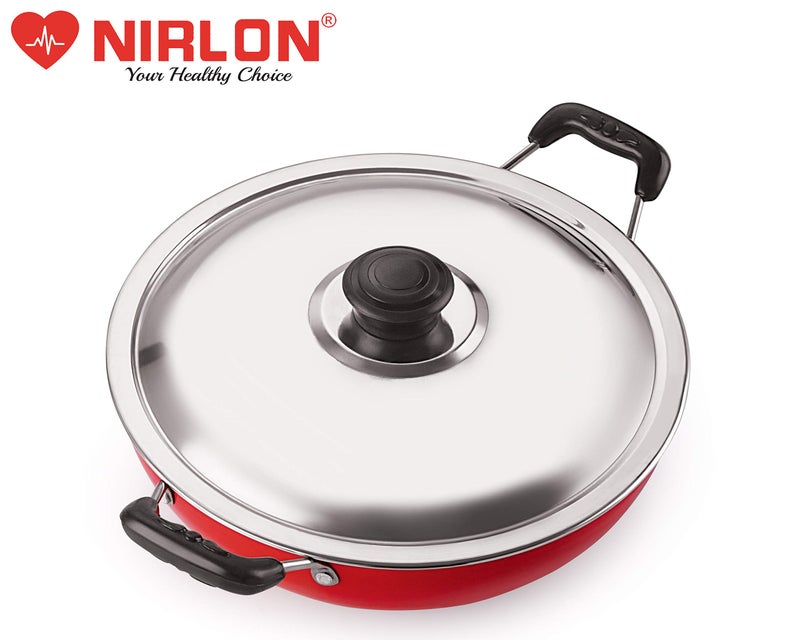 Nirlon Nonstick Aluminium Gas Compatible Deep Fry Kadai/Wok 22cm with Stainless Steel Lid, Capacity 2.2 Litre[3_mm_DKD(M)] - Image 3