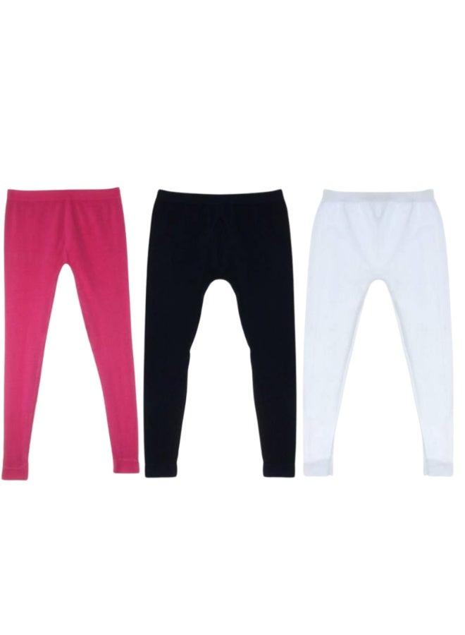 Girls' Solid Cotton Leggings (3-Pack) - UW 308