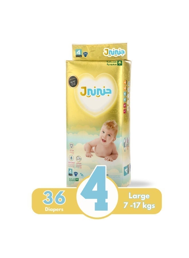 Jnini Leak Proof Baby Diapers, Size 4, 7-17 kg, Jumbo Pack, 36 Count - Image 1