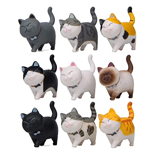 Halloluck 9 Pack Cute Miniature Cat Figure Animal Cat Characters Decor Mini Figure Collection Decor, Cake Topper, Plant, Automobile Decoration,Landscape Scenes - Image 1