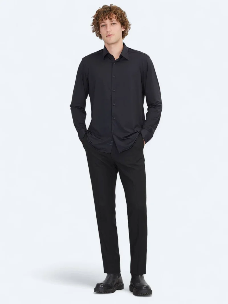 Kip Black Regular Fit Long Knitting Casual Shirt