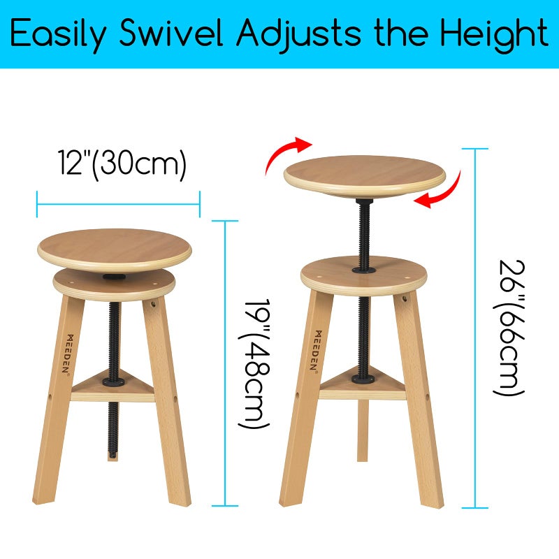 MEEDEN Wooden Drafting Stool with Adjustable Height, Artist Stool,Office Studio Stool, Up to 220 Lbs,German Beech Wood, Perfect for Artists Studio,Home Use,Kitchen,Bars - Image 2