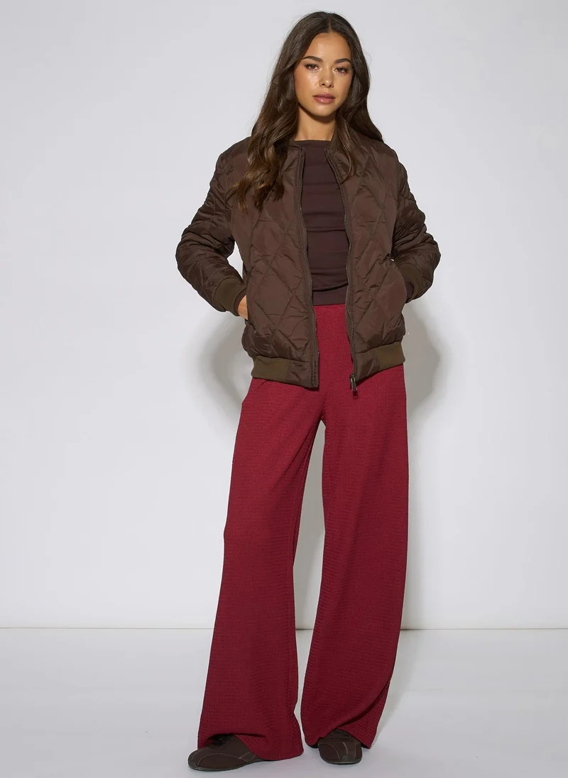 Gini London  Brown Rib Trim Puffer Bomber Jacket for Women | Best Price UAE