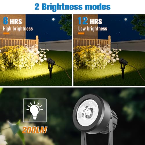 APONUO Solar Spot Lights Outdoor 4-in-1 Solar Landscape Lights Dusk to Dawn Solar Uplights IP65 Waterproof 9.8ft Cable Outdoor Spot Lights for Yard Pathway Garden Tree Decoration (Warm White) - Image 4