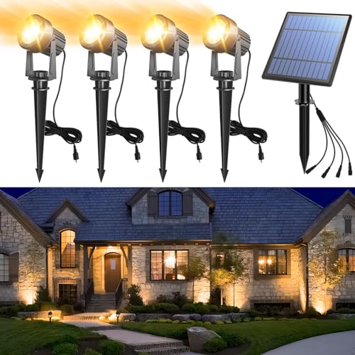 APONUO Solar Spot Lights Outdoor 4-in-1 Solar Landscape Lights Dusk to Dawn Solar Uplights IP65 Waterproof 9.8ft Cable Outdoor Spot Lights for Yard Pathway Garden Tree Decoration (Warm White) - Image 1