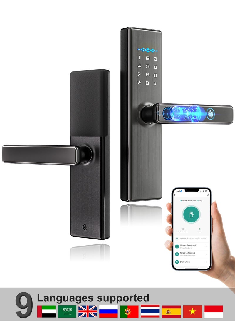 ALINK - Smart Door Lock, Smart Lock with Handle, WiFi Door Lock with Tuya APP Control, Door Locks with Keypads, Anti-Peeping Password, Auto Lock One Touch Unlock,Color Grey,4585 Mortise - Image 1