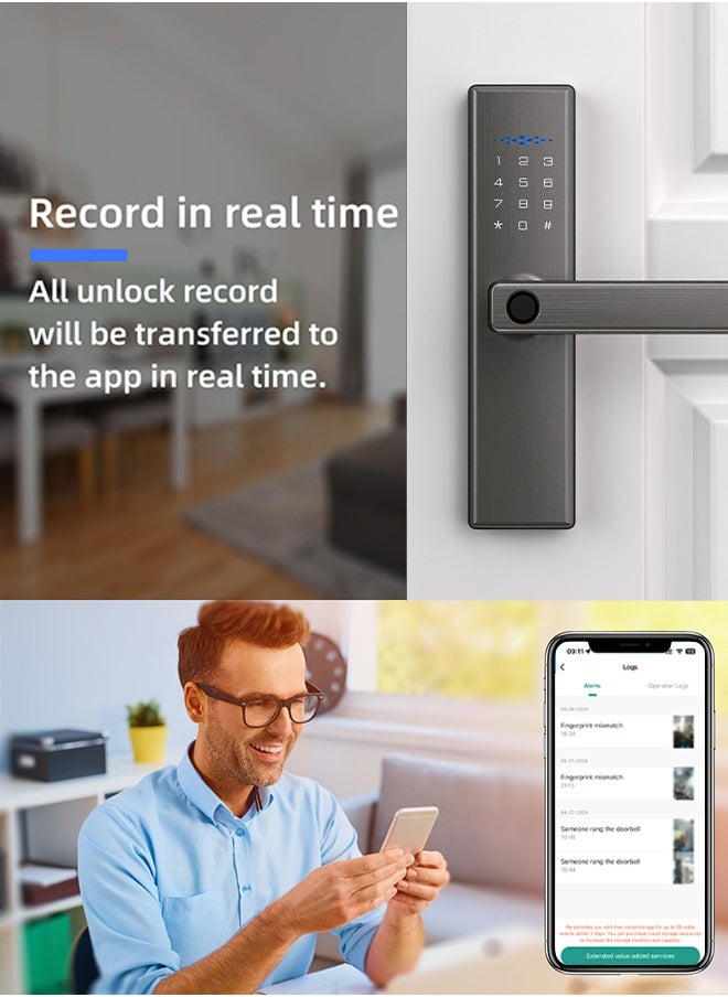ALINK - Smart Door Lock, Smart Lock with Handle, WiFi Door Lock with Tuya APP Control, Door Locks with Keypads, Anti-Peeping Password, Auto Lock One Touch Unlock,Color Grey,4585 Mortise - Image 1