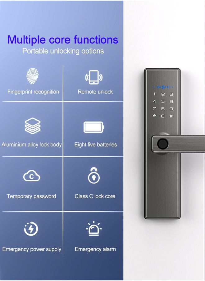 ALINK - Smart Door Lock, Smart Lock with Handle, WiFi Door Lock with Tuya APP Control, Door Locks with Keypads, Anti-Peeping Password, Auto Lock One Touch Unlock,Color Grey,4585 Mortise - Image 1