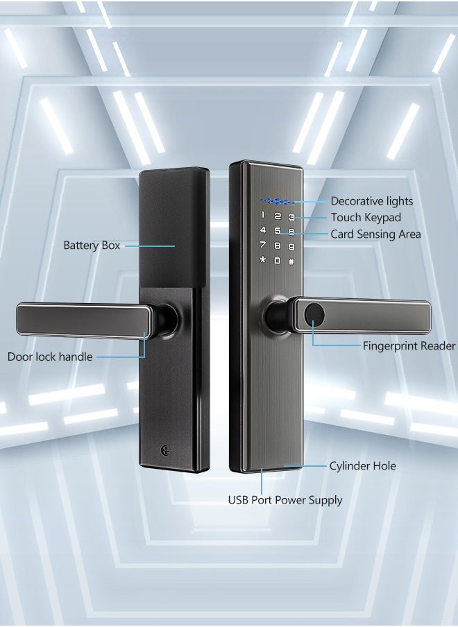 ALINK - Smart Door Lock, Smart Lock with Handle, WiFi Door Lock with Tuya APP Control, Door Locks with Keypads, Anti-Peeping Password, Auto Lock One Touch Unlock,Color Grey,4585 Mortise - Image 1
