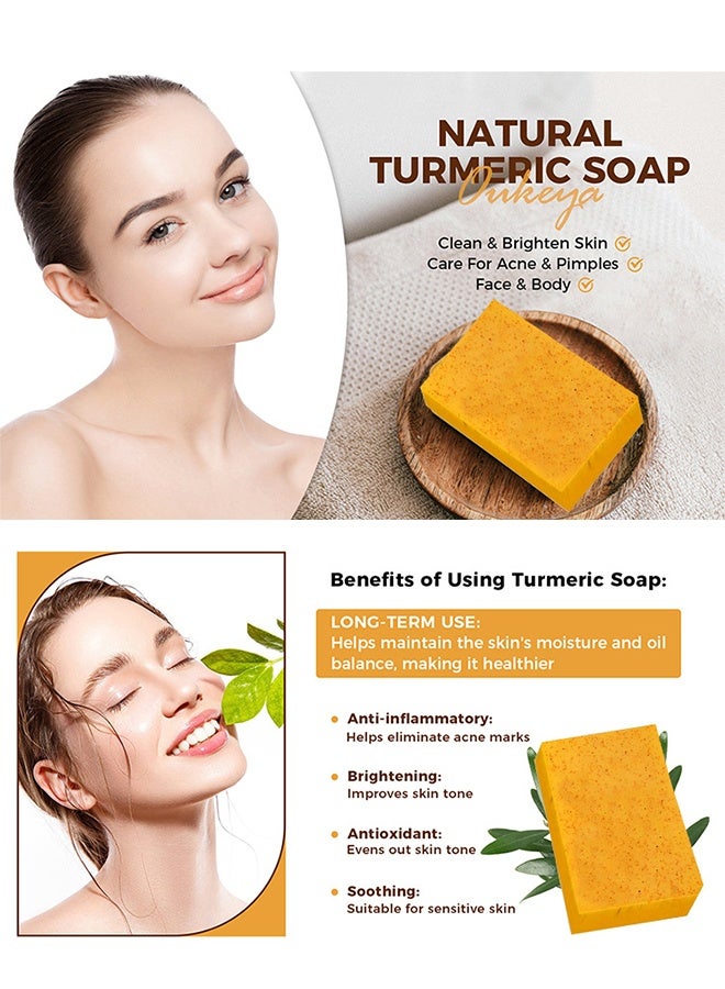 لونون صابون الليمون والكركم وحمض الكوجيك - لوح صابون الكركم مع الليمون وحمض الكوجيك - ألواح صابون للاستحمام للوجه والجسم - صابون طبيعي للتنظيف والترطيب للرجال والنساء - Image 5