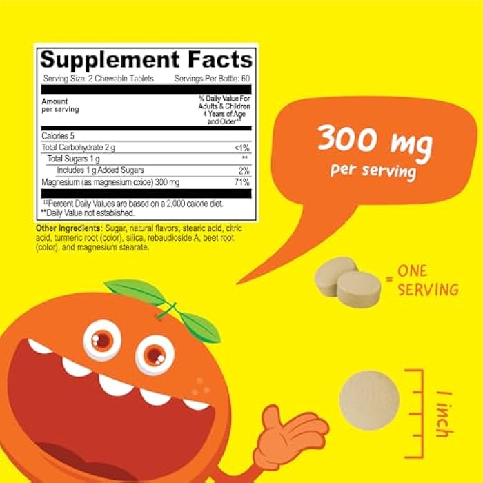 VitaWorks Kids Magnesium Chewable | Great Tasting | 300mg Magnesium Supplement | Vegan, Non GMO and Gluten Free Magnesium Oxide Supplement | for Muscle Function | 120 Chewables | Vitaworks - Image 2