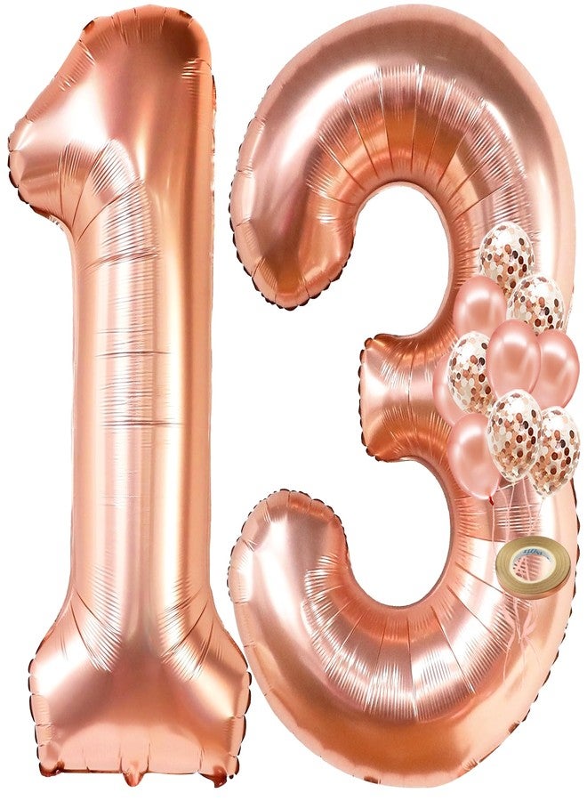 KatchOn, Rose Gold 13 Balloon Numbers - Giant, 40 Inch | 13th Birthday Decorations for Girls | 13 Rose Gold Balloons for 13 Birthday Decorations for Girls | Rose Gold Number 13 Balloons for Birthdays - Image 1