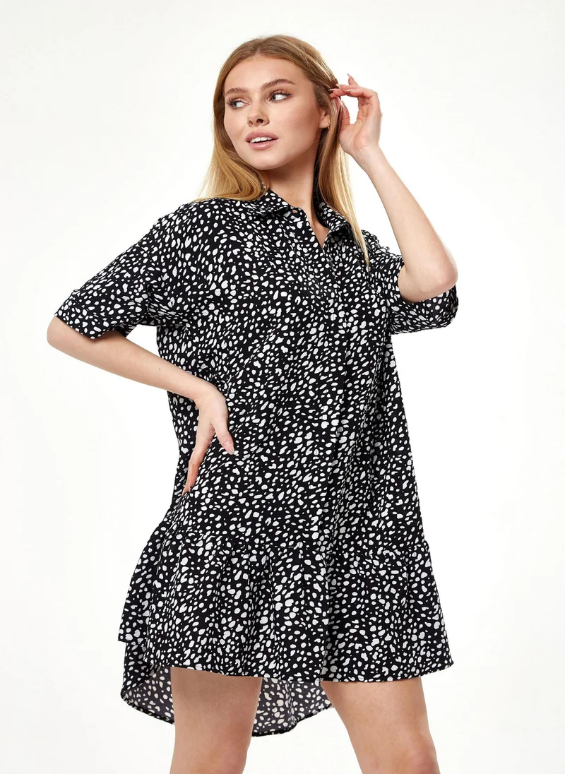Liquorish Black and White Animal Print Shirt Dress