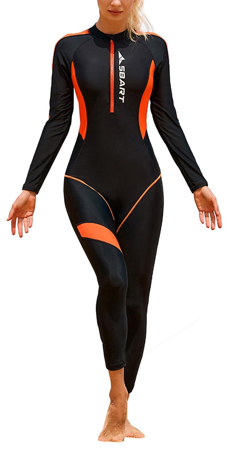 FEOYA Womens One Piece Long Sleeve Swimsuit Sun Protection UPF 50+ Swimwear Full Body Zipper Rash Guard Lightweight Swimming Bathing Suit L - Image 1