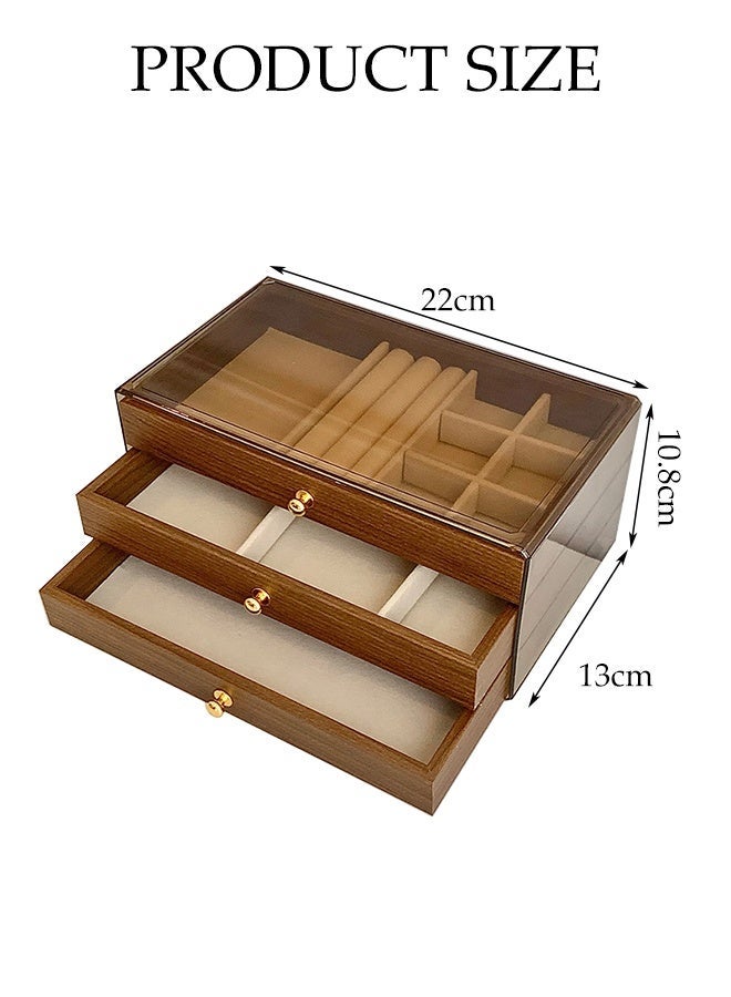 DUNISO 3 Layer Jewelry Box, Jewelry Holder Organizer with Jewelry Organizer Drawer,Jewelry Display Rack with Compartments Tray,Durable, Dustproof and Portable, for Necklaces, Rings, Earrings, Bracelets - Image 2